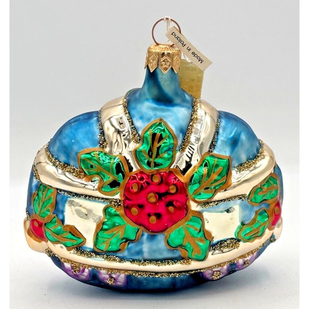 Henri Bendel Mercury Glass Ornament Poland Christmas Holly Berries Leaves HTF BL